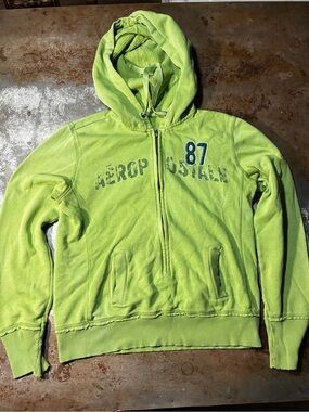 Vintage Y2K Aeropostale Lime Green Zip Hoodie Size Large
